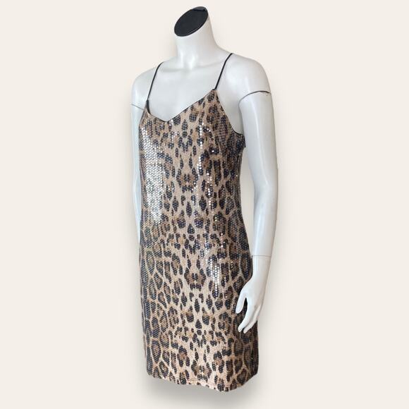 Animal print Spaghetti strap mini dress embellished w/ sequins size medium - Picture 2 of 6